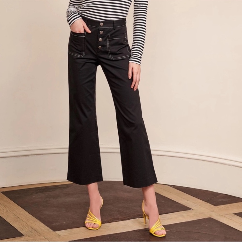 La Ligne Jeanie Black w/ white contrast stitching Cropped Flare Pants